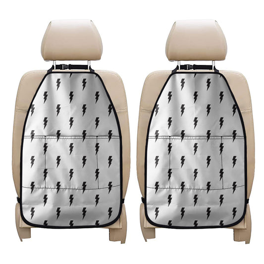 White And Black Lightning Pattern Print Car Seat Organizers