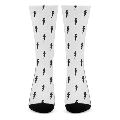 White And Black Lightning Pattern Print Crew Socks