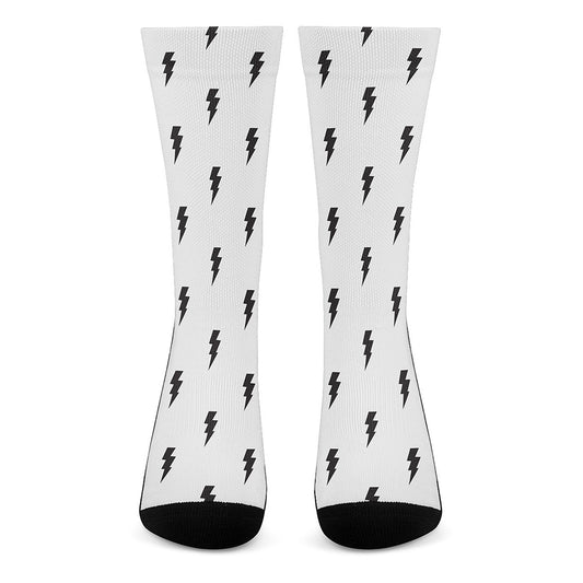 White And Black Lightning Pattern Print Crew Socks