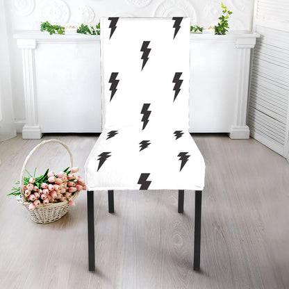 White And Black Lightning Pattern Print Dining Chair Slipcover