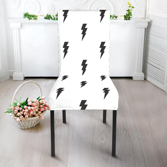 White And Black Lightning Pattern Print Dining Chair Slipcover
