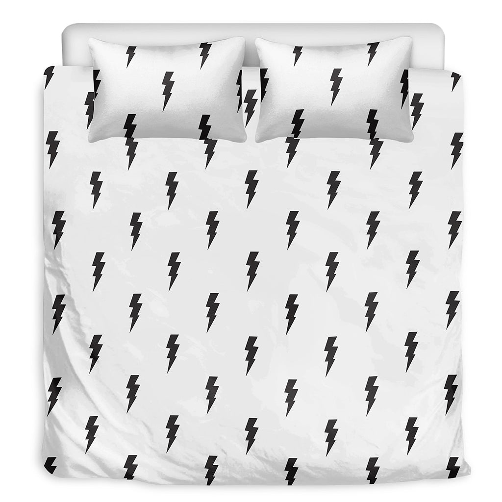 White And Black Lightning Pattern Print Duvet Cover Bedding Set