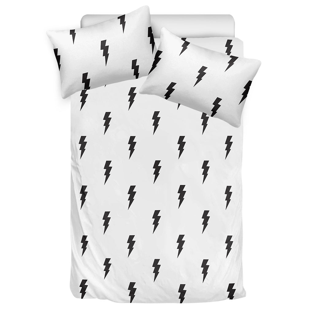 White And Black Lightning Pattern Print Duvet Cover Bedding Set