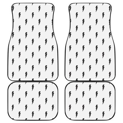 White And Black Lightning Pattern Print Front and Back Car Floor Mats