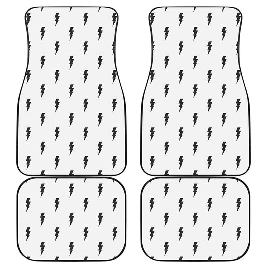 White And Black Lightning Pattern Print Front and Back Car Floor Mats