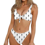 White And Black Lightning Pattern Print Front Bow Tie Bikini
