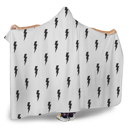 White And Black Lightning Pattern Print Hooded Blanket