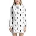 White And Black Lightning Pattern Print Pullover Hoodie Dress