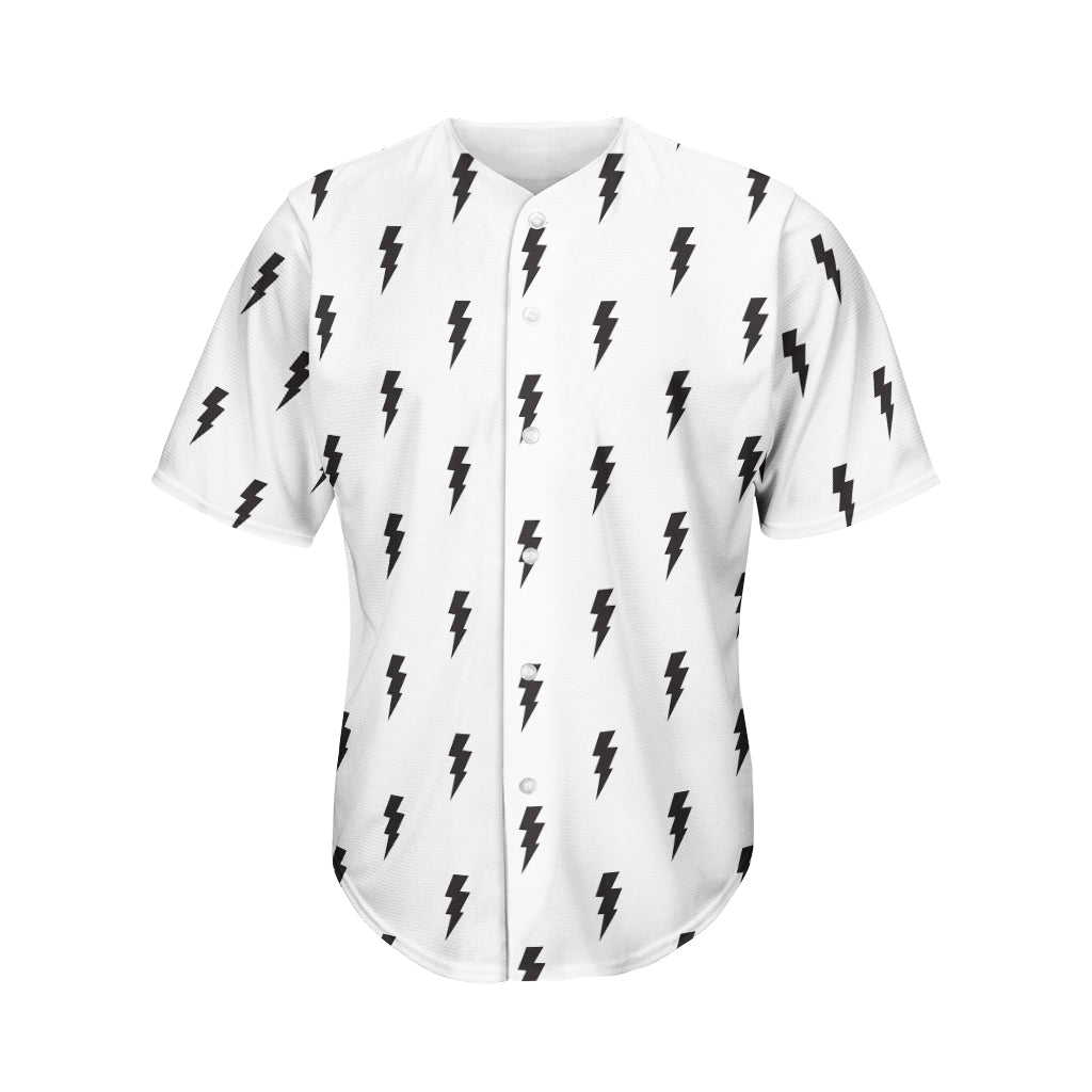 White And Black Lightning Pattern Print Men's Baseball Jersey