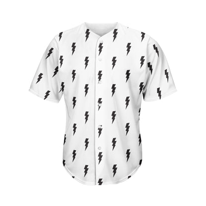 White And Black Lightning Pattern Print Men's Baseball Jersey