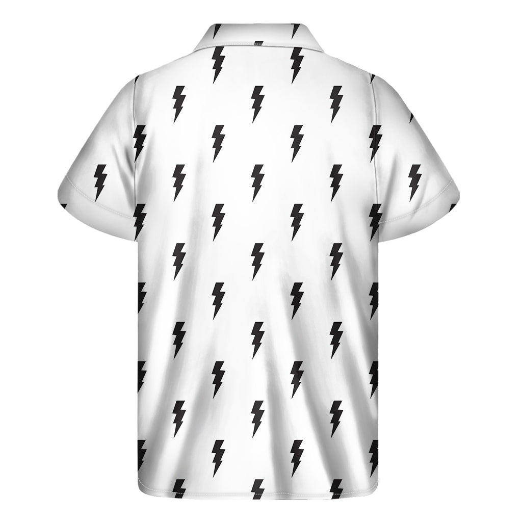 White And Black Lightning Pattern Print Men's Short Sleeve Shirt