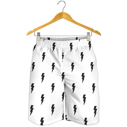 White And Black Lightning Pattern Print Men's Shorts