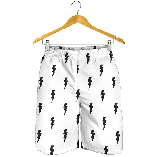White And Black Lightning Pattern Print Men's Shorts