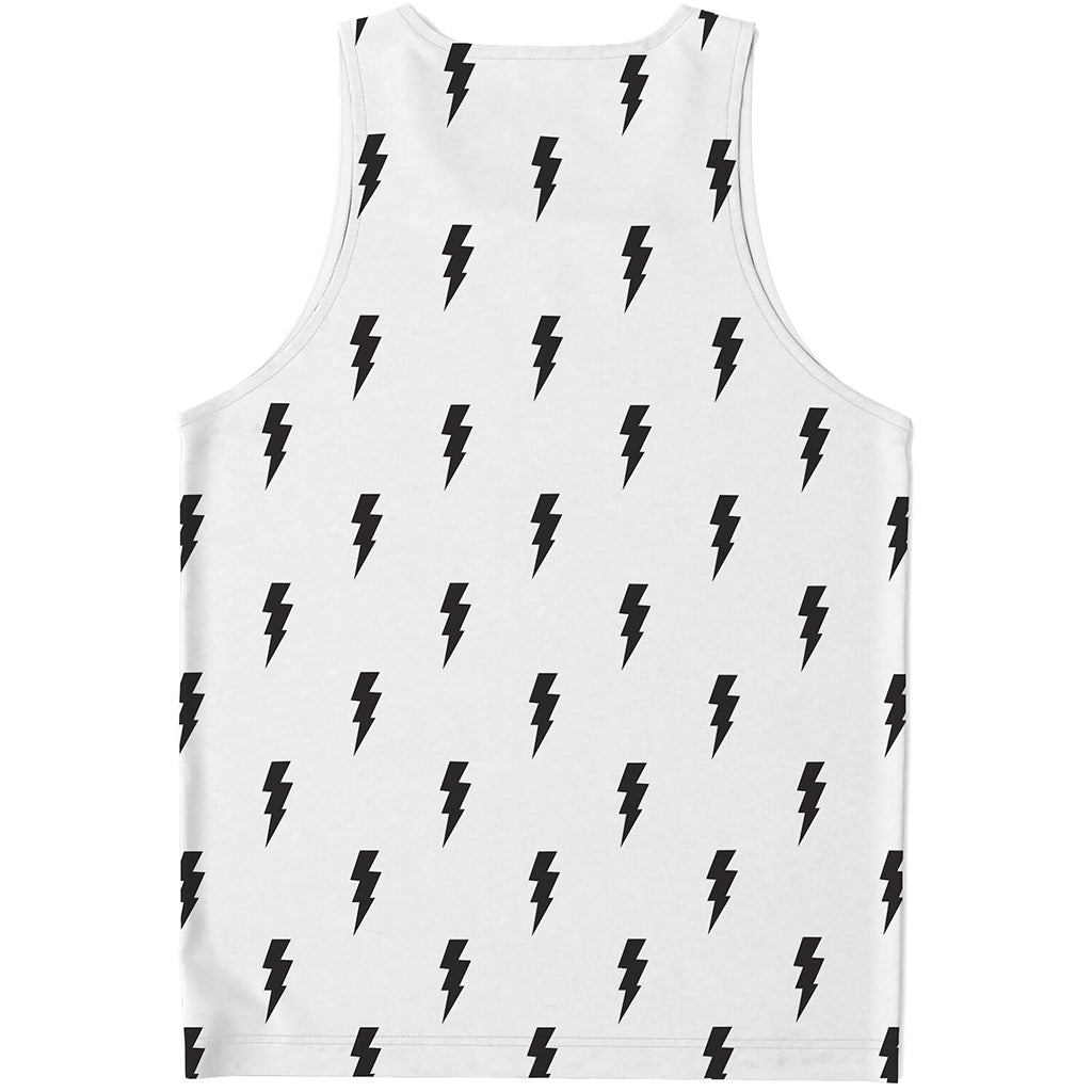 White And Black Lightning Pattern Print Men's Tank Top