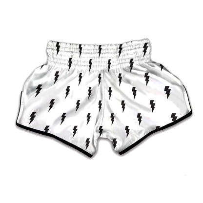 White And Black Lightning Pattern Print Muay Thai Boxing Shorts