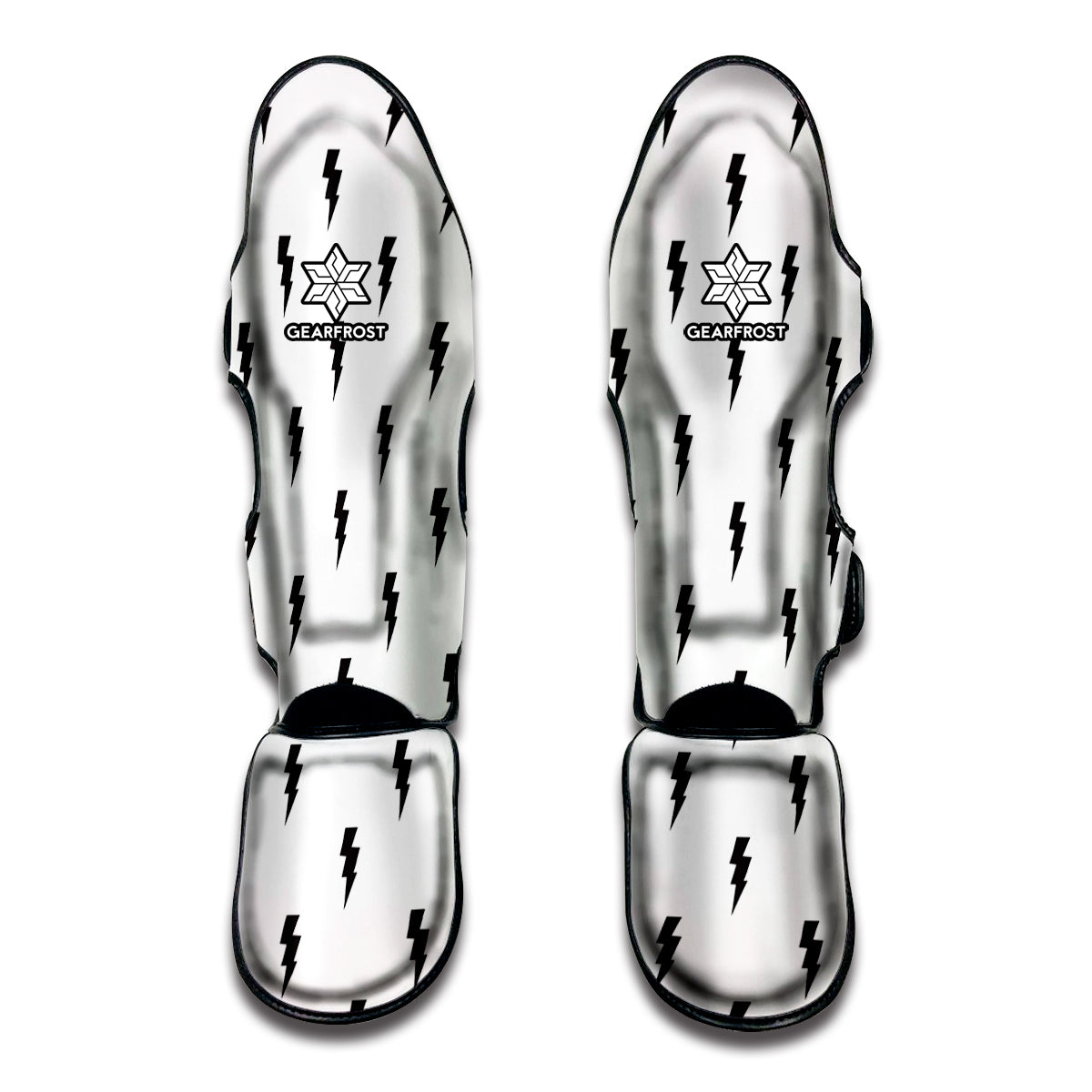 White And Black Lightning Pattern Print Muay Thai Shin Guard