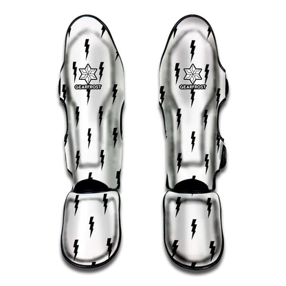 White And Black Lightning Pattern Print Muay Thai Shin Guard