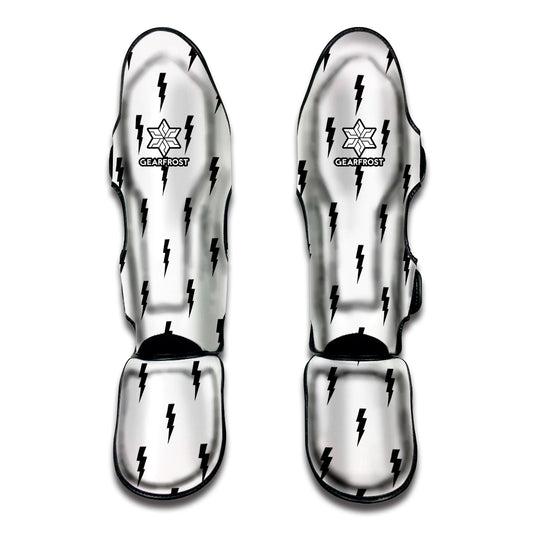 White And Black Lightning Pattern Print Muay Thai Shin Guard