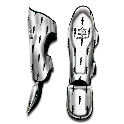 White And Black Lightning Pattern Print Muay Thai Shin Guard