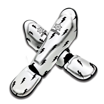 White And Black Lightning Pattern Print Muay Thai Shin Guard