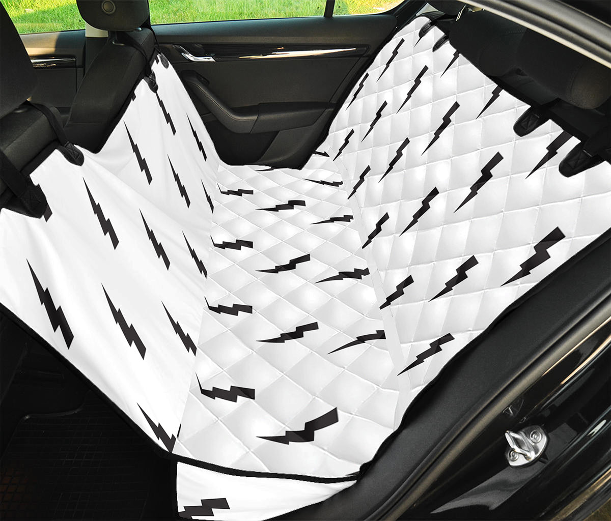 White And Black Lightning Pattern Print Pet Car Back Seat Cover