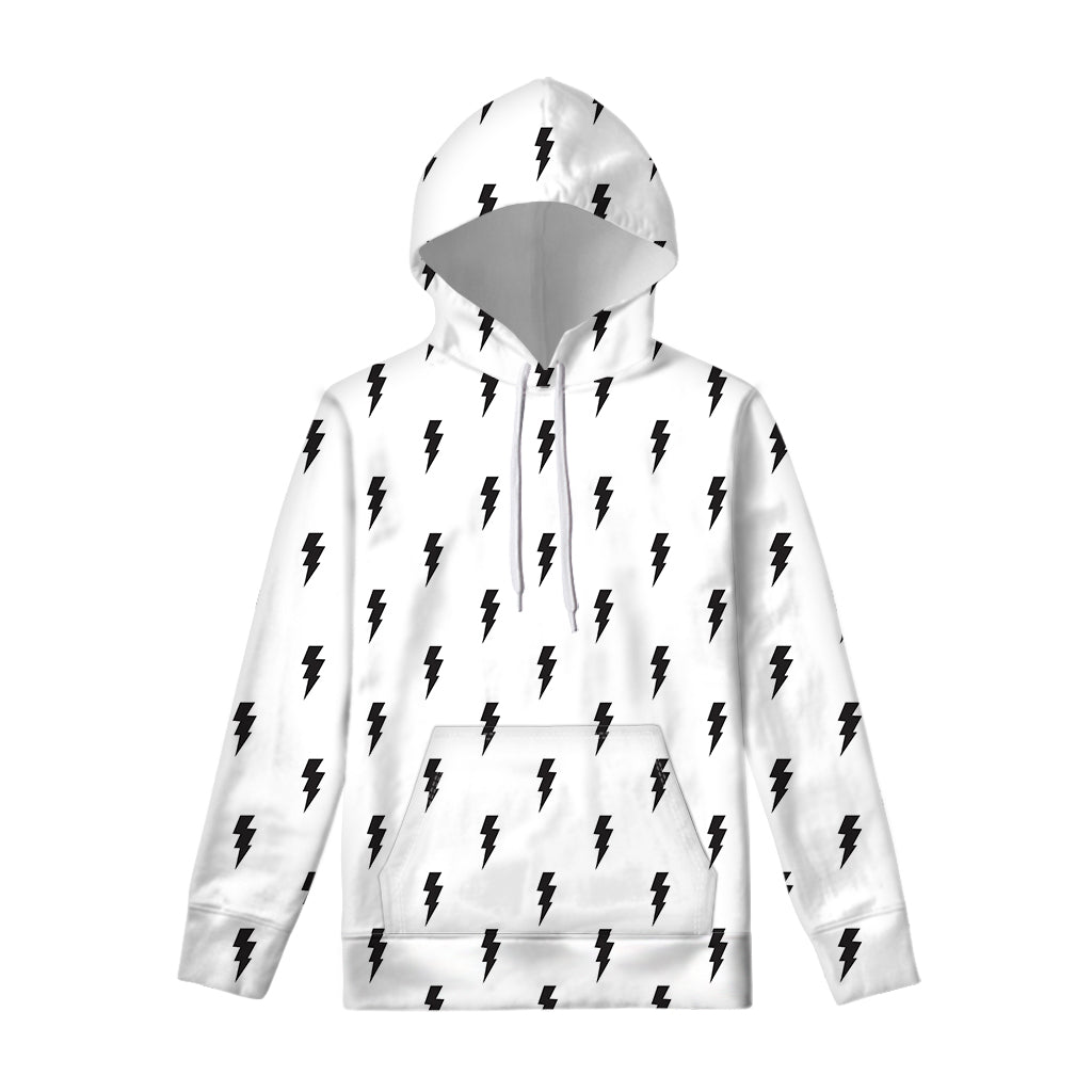 White And Black Lightning Pattern Print Pullover Hoodie