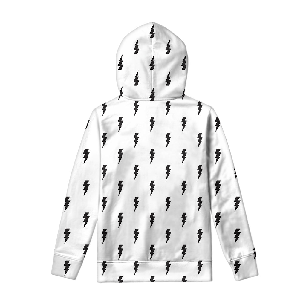 White And Black Lightning Pattern Print Pullover Hoodie