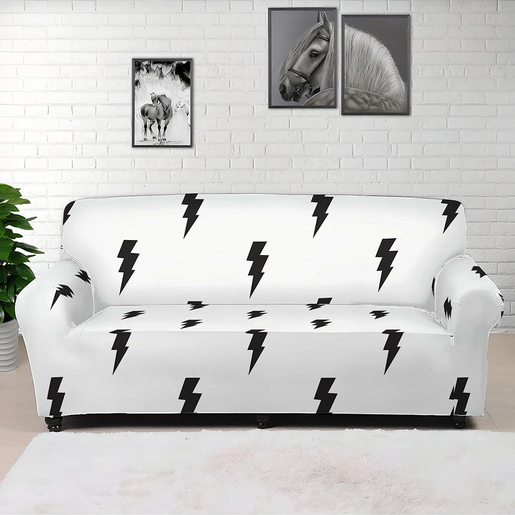White And Black Lightning Pattern Print Sofa Cover
