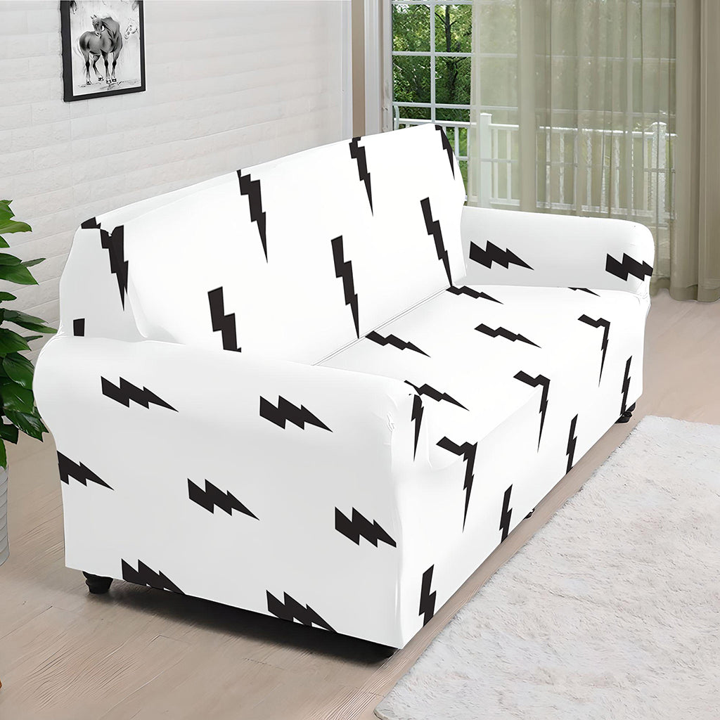 White And Black Lightning Pattern Print Sofa Cover