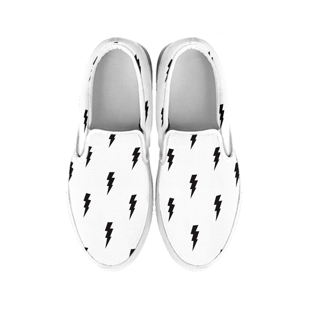 White And Black Lightning Pattern Print White Slip On Shoes