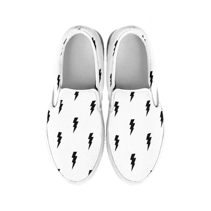 White And Black Lightning Pattern Print White Slip On Shoes