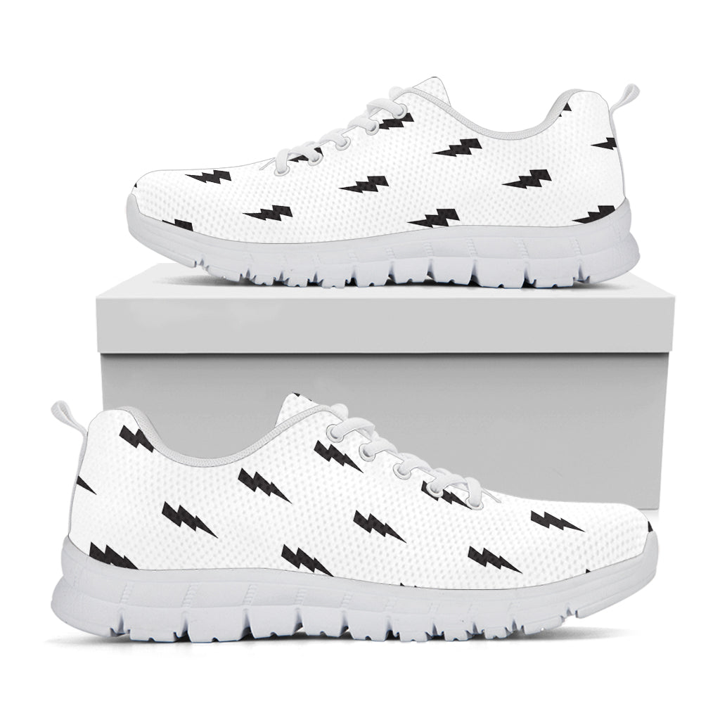 White And Black Lightning Pattern Print White Sneakers