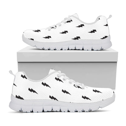 White And Black Lightning Pattern Print White Sneakers