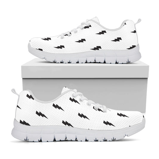 White And Black Lightning Pattern Print White Sneakers