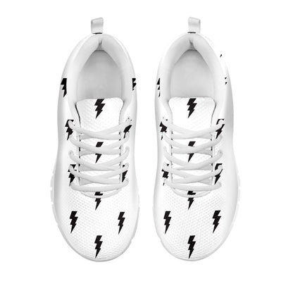 White And Black Lightning Pattern Print White Sneakers