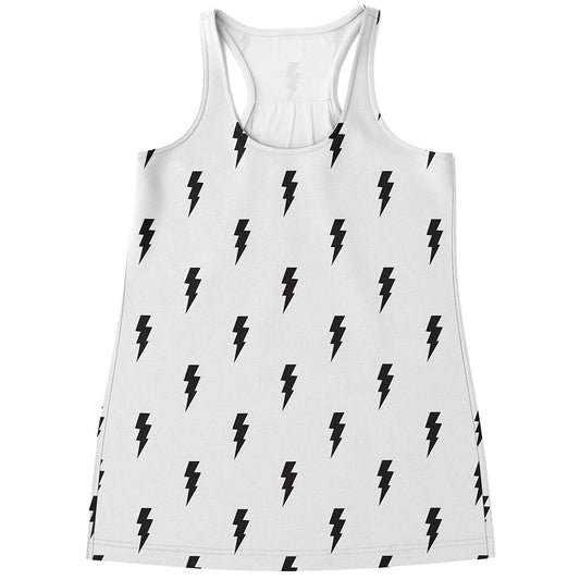 White And Black Lightning Pattern Print Women's Racerback Tank Top