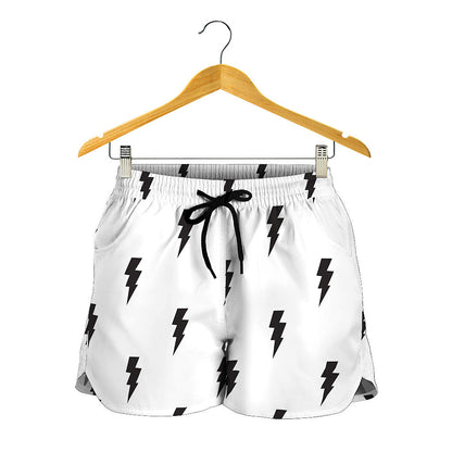 White And Black Lightning Pattern Print Women's Shorts