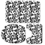 White And Black Lily Pattern Print 3 Piece Bath Mat Set
