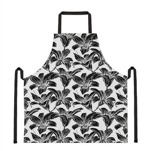 White And Black Lily Pattern Print Apron