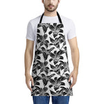 White And Black Lily Pattern Print Apron