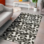 White And Black Lily Pattern Print Area Rug