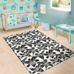 White And Black Lily Pattern Print Area Rug