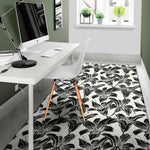 White And Black Lily Pattern Print Area Rug
