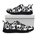White And Black Lily Pattern Print Black Running Shoes