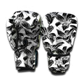 White And Black Lily Pattern Print Boxing Gloves