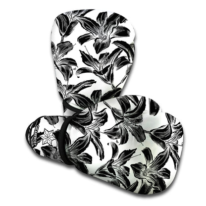 White And Black Lily Pattern Print Boxing Gloves