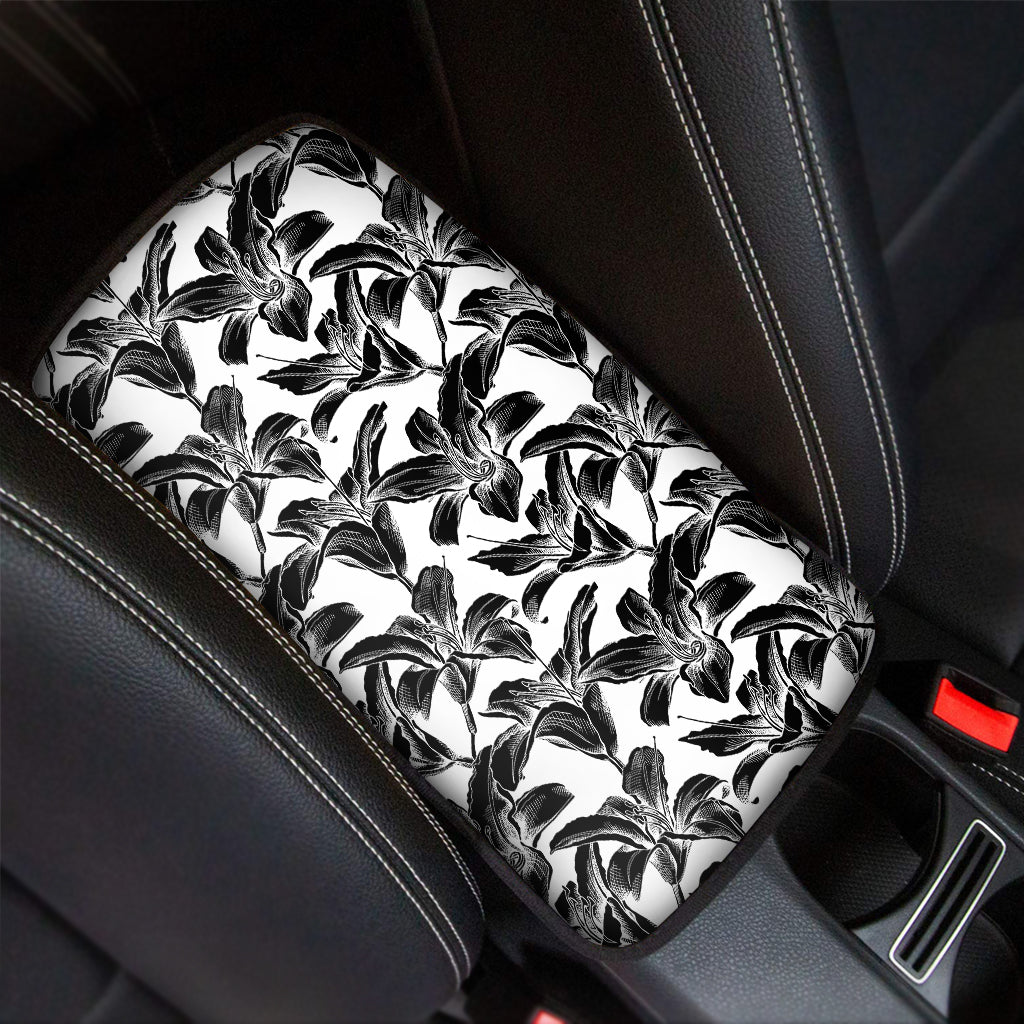 White And Black Lily Pattern Print Car Center Console Cover