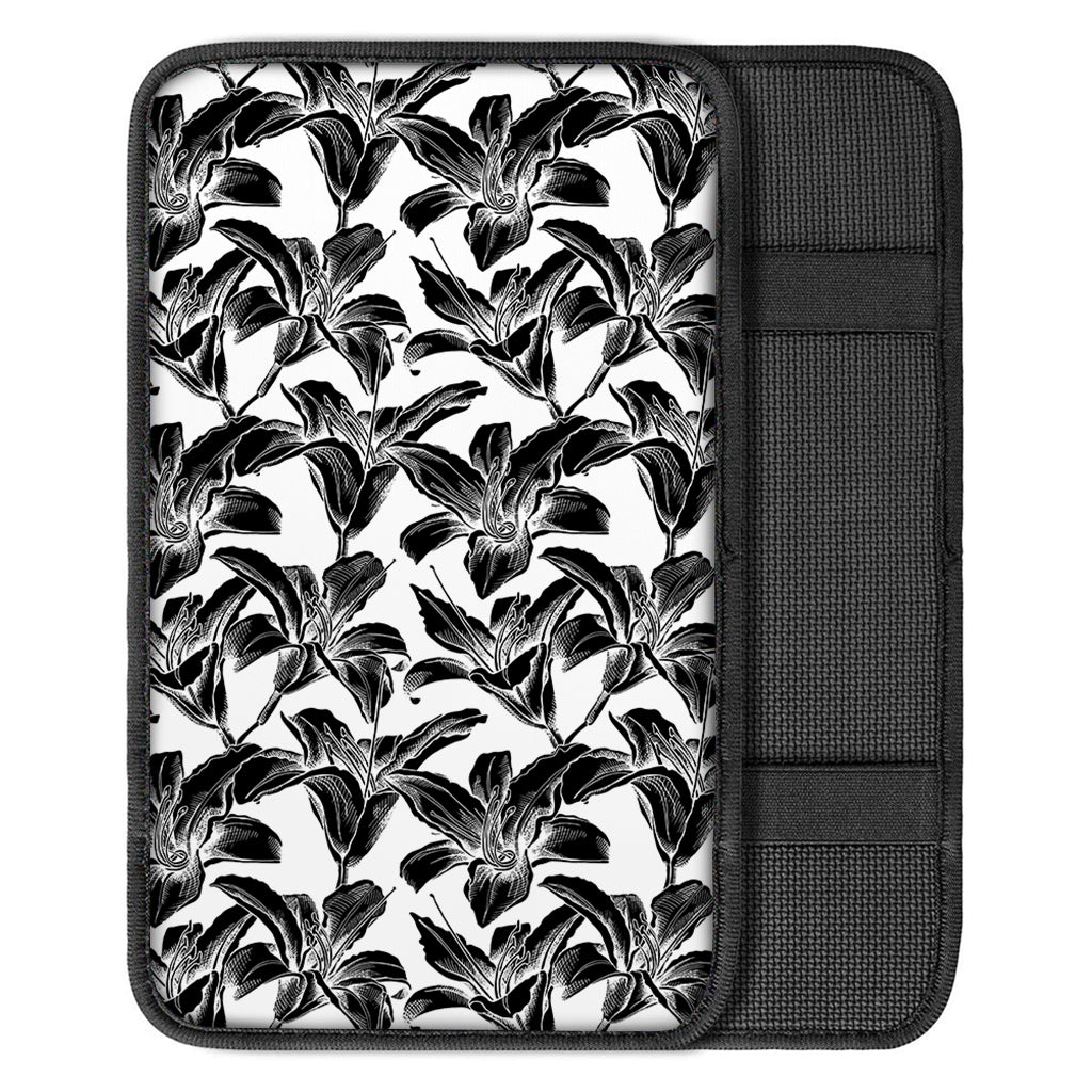 White And Black Lily Pattern Print Car Center Console Cover
