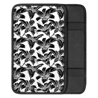 White And Black Lily Pattern Print Car Center Console Cover