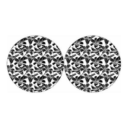 White And Black Lily Pattern Print Car Coasters